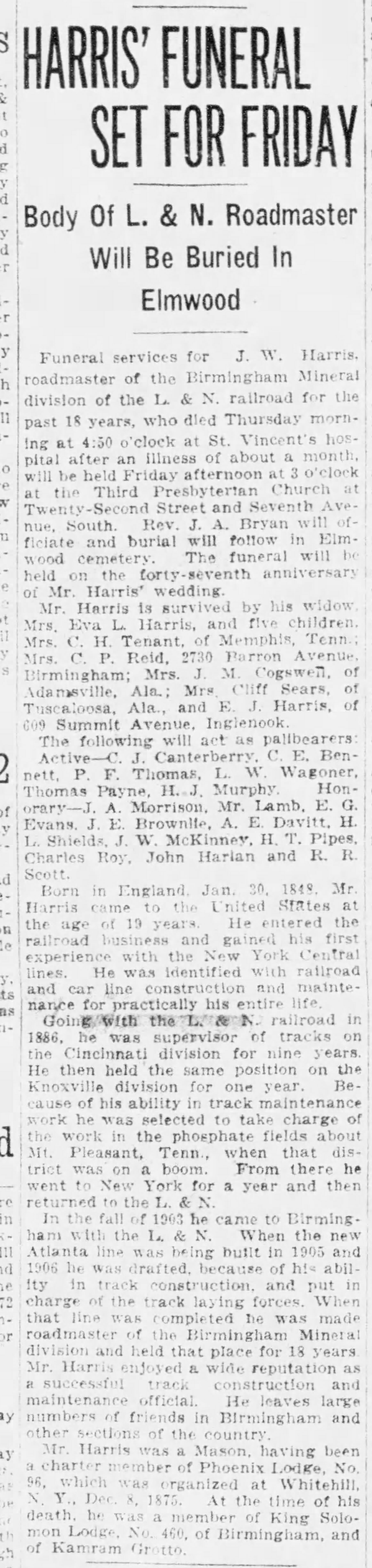 Harris' Funeral Set For Friday